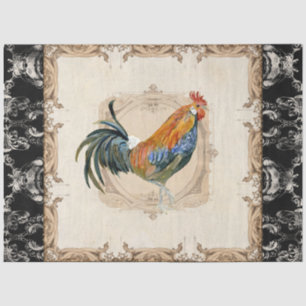 Papel De Seda Desmontagem do Rooster Vintage em Francês Black Da