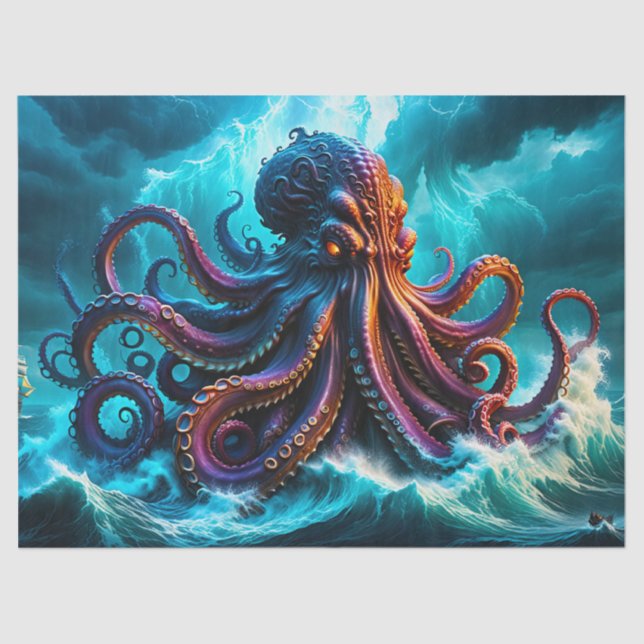 Papel De Seda Desnupage do Monstro do Octopus Kraken (Frente )