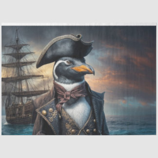 Papel De Seda Desoupage do Capitão Navio Pinguim | Whimsy náutic