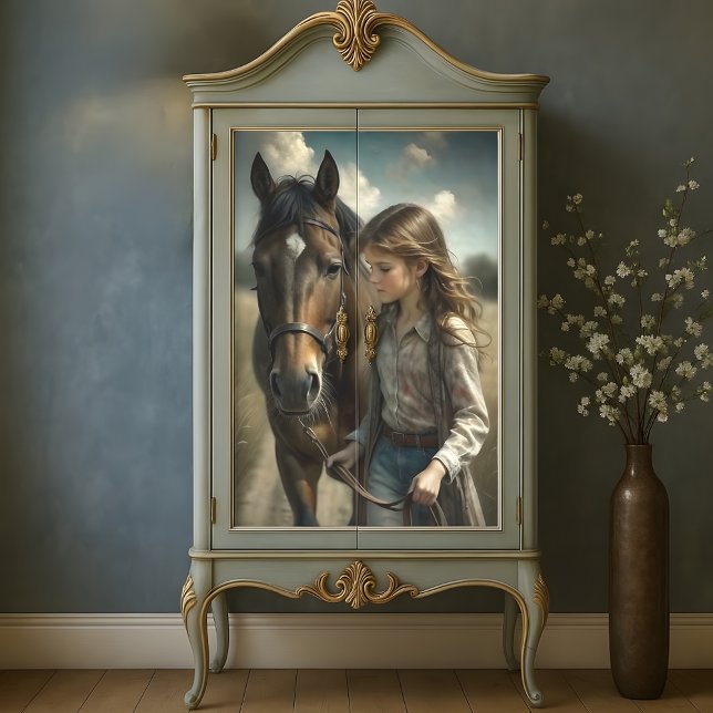 Papel De Seda Desoupage do País Russo do Cavalo Castanho (Brunette Girl Brown Horse Rustic Country Decoupage Tissue Paper)