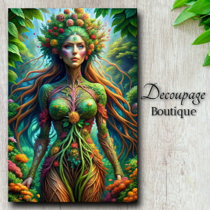 Papel De Seda Despertar de Gaia Deusa da Natureza Vibrante Decou