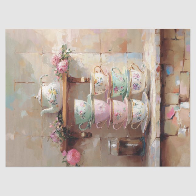 Papel De Seda Dessoupage do Conjunto de Potes de Tea (Frente )