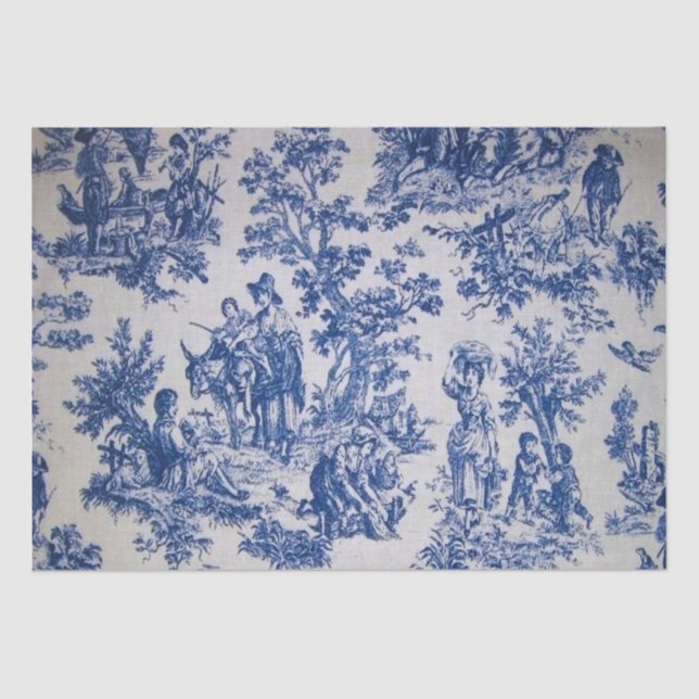 Papel De Seda Desvinculação do toile de jouy azul e branco (Frente )