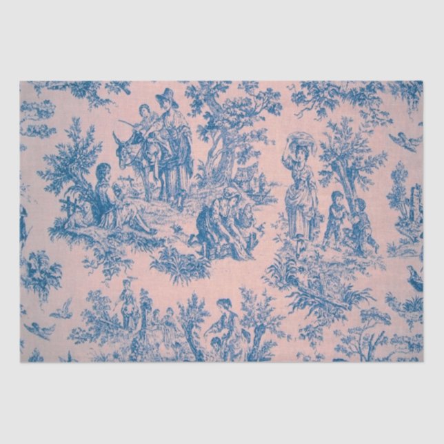 Papel De Seda Desvinculação do toile de jouy azul e rosa (Frente )