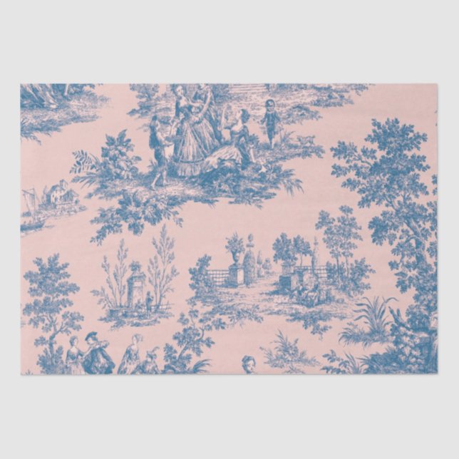 Papel De Seda Desvinculação do toile de jouy azul e rosa (Frente )