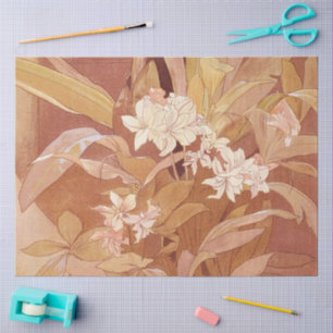 Papel De Seda Detalhe Floral Art Nouveau de Alphonse Mucha