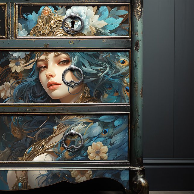 Papel De Seda Deusa com Peacock Headdress Art Nouveau (Criador carregado)