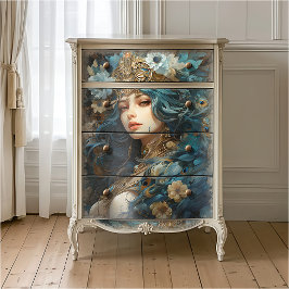 Papel De Seda Deusa com Tocado de Pavão Art Nouveau