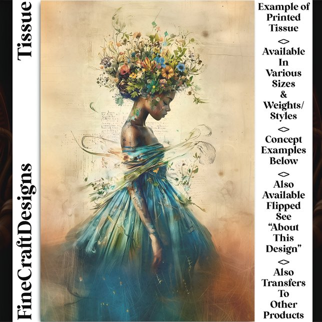 Papel De Seda Deusa Escura Branca, Teal CZ4R Decoupage (Criador carregado)