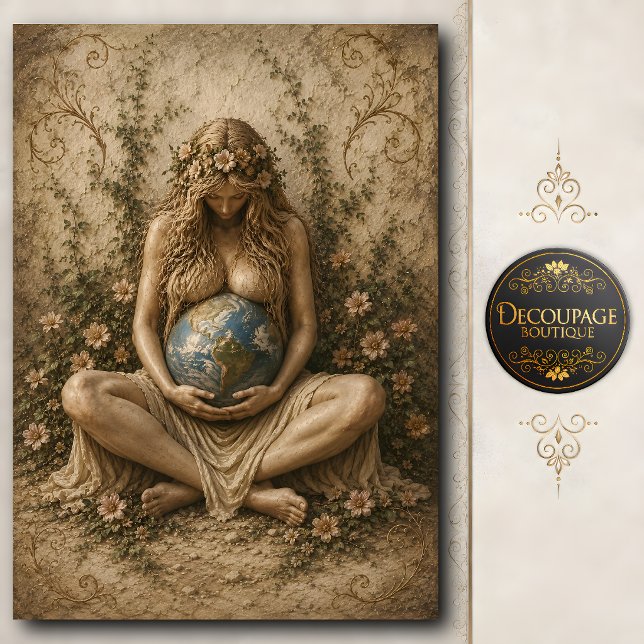 Papel De Seda Deusa Mãe Terra Segurando o Mundo (Mother Earth Goddess Holding the World Tissue Paper)