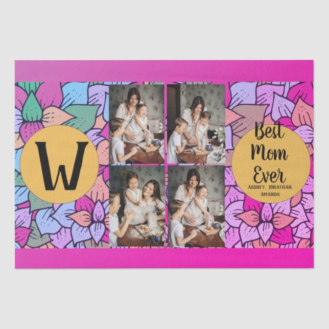 Papel De Seda Dia de as mães personalizado, presente floral de c (Frente )