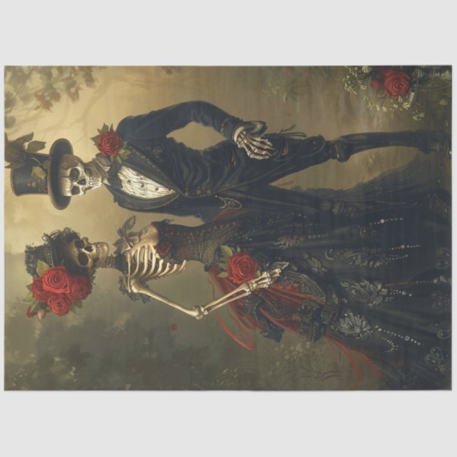 Papel De Seda Dia de Casamento de Esqueleto Gótico Vitoriano (Frente )