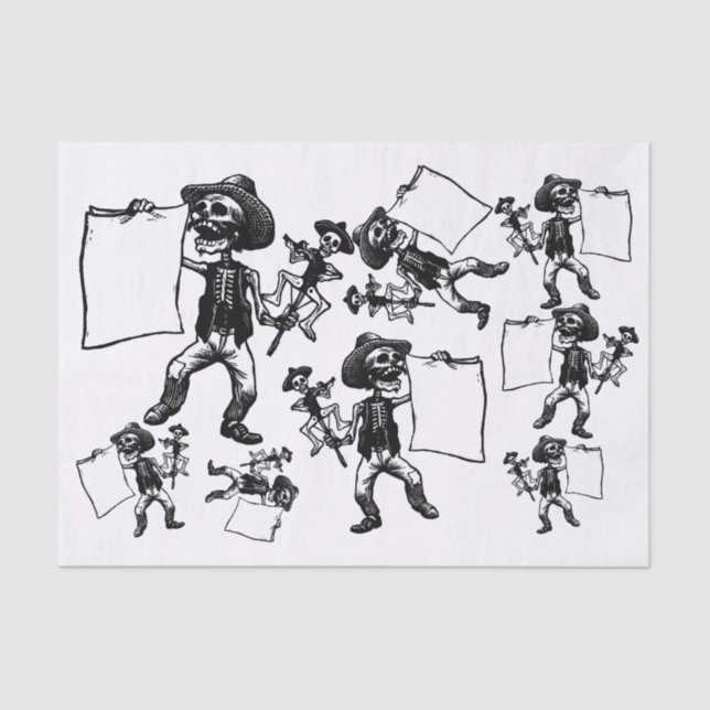 Papel De Seda Dia do Esqueleto Morto Etching Decoupage Collage (Frente )