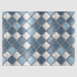 Papel De Seda Diamante Azul Metálico - Geométrico Industrial