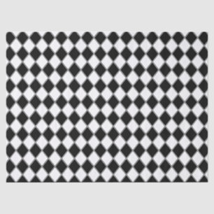 Papel De Seda Diamante Preto e Branco com Padrão Argyle