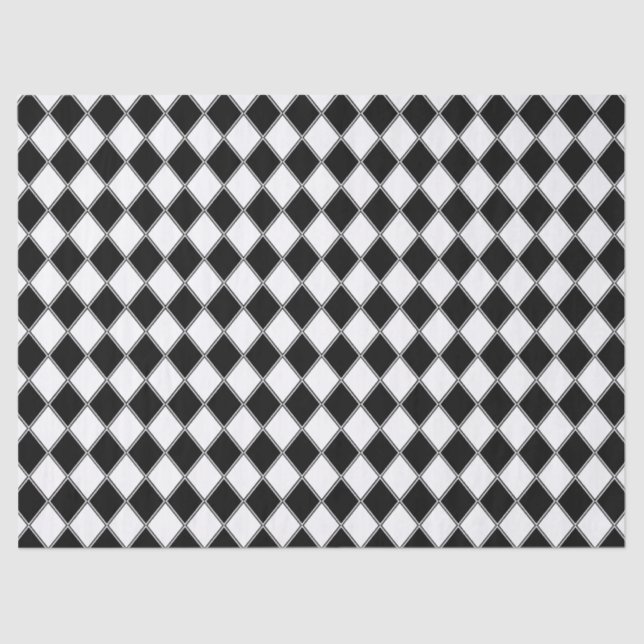 Papel De Seda Diamante Preto e Branco com Padrão Argyle (Frente )