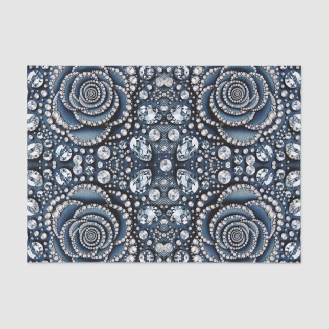 Papel De Seda Diamante Rosa & Brilho Denim Jóias Glam (Frente )