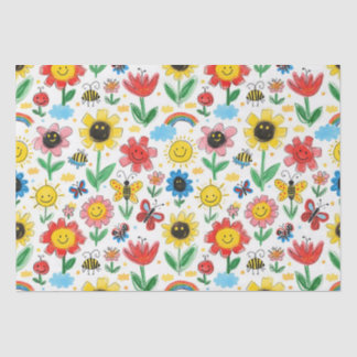 Papel De Seda Dias felizes - Flor e Padrão de Amigos alegres