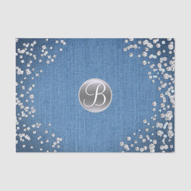 Papel De Seda Dim Diamantes Sparkle Bling Monograma Inicial (Frente )