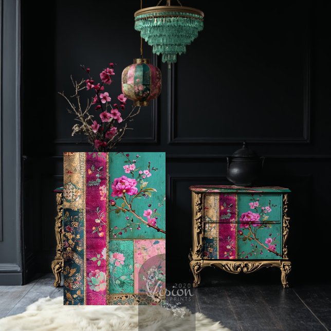 Papel De Seda Dinastia dos Sonhos Colagem de Patchwork Chinoiser (Dream Dynasty, Chinoiserie Patterns, Patchwork Collage, Furniture Decoupage)
