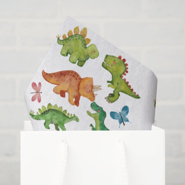 Papel De Seda Dino Two rex 2nd boy Dinosaur birthday party (Sacola de presentes)
