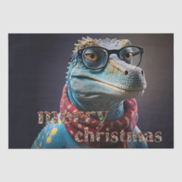 Papel De Seda Dinossauro azul vestindo cachecol de Natal