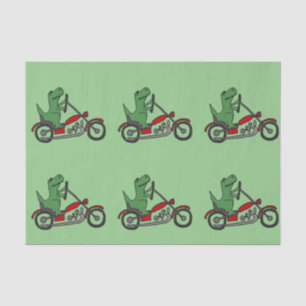 Papel De Seda Dinossauro verde engraçado de T-rex na motociclet