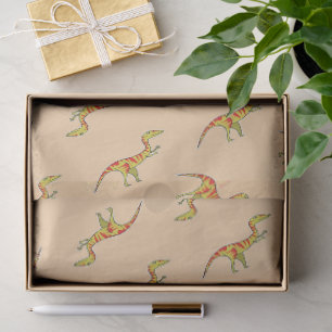Papel De Seda Dinossauros amarelos com listra vermelha