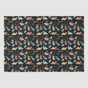 Papel De Seda Dinossauros Multicolores em Fundo Negro