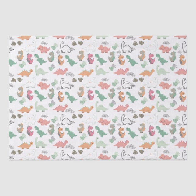 Papel De Seda Dinossauros Pastel em Fundo Branco (Frente )