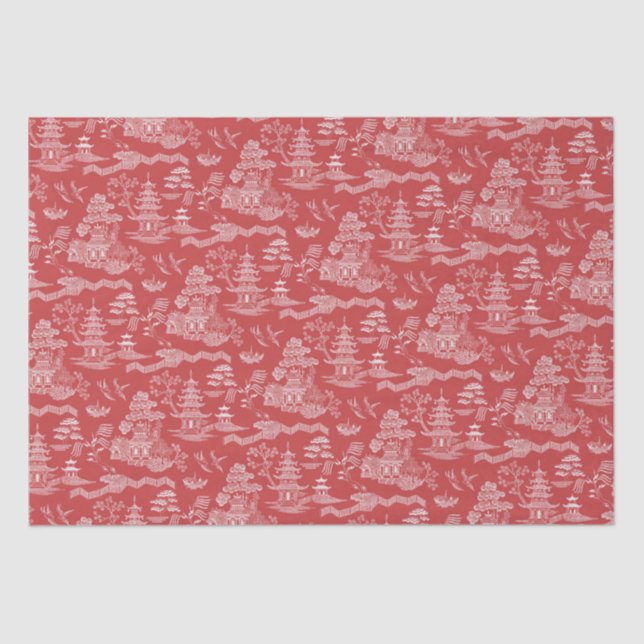 Papel De Seda Discussão reversa de Chinoiserie Red Willow (Frente )