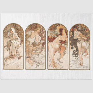 Papel De Seda Dissociação Alphonse Mucha Art Nouveau Seasons