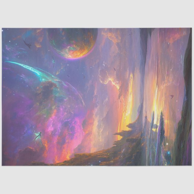 Papel De Seda Dissociação Céu Fantástico Matizes Azul Roxo Rosa (Frente )