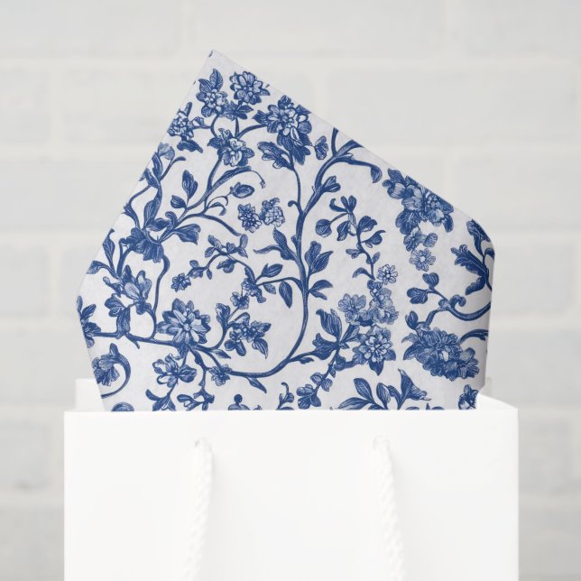Papel De Seda Dissociação Chinoiserie Blue Floral (Sacola de presentes)