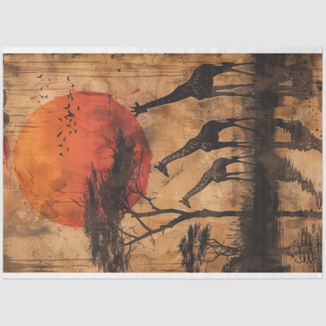 Papel De Seda Dissociação da Girafa Sunset Africana (Frente )