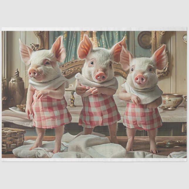 Papel De Seda Dissociação de 3 Porcos Marinhos Checados (Frente )