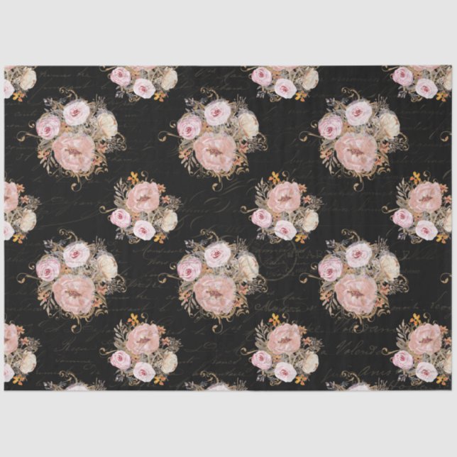 Papel De Seda Dissociação de Aquarela Floral de Ephemera, Script (Frente )