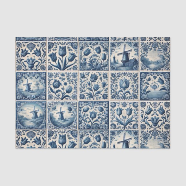 Papel De Seda Dissociação de Azulejos Azul e Branco Delft (Frente )