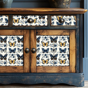 Papel De Seda Dissociação de Borboleta Floral Azul Boho