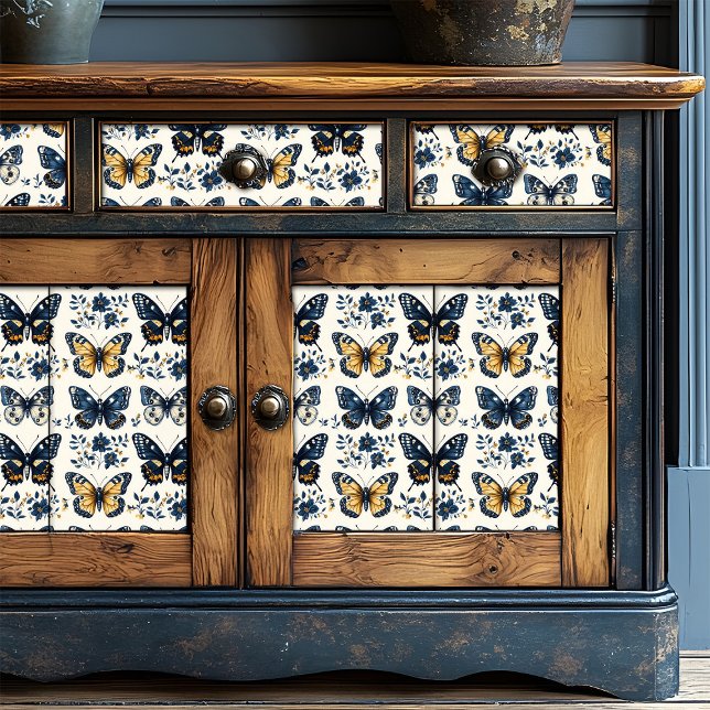 Papel De Seda Dissociação de Borboleta Floral Azul Boho (Criador carregado)