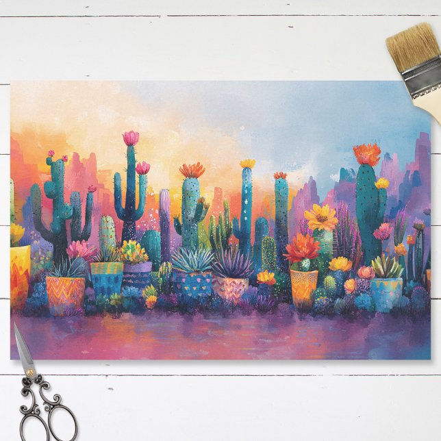 Papel De Seda Dissociação de Cactus e Flores Vibrantes (Criador carregado)