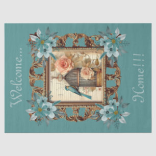 Papel De Seda Dissociação de Caiagem e Script de Pássaros Florai