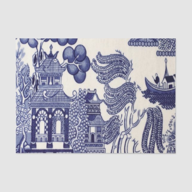 Papel De Seda Dissociação de Chinoiserie Azul e Branco Chinês (Frente )