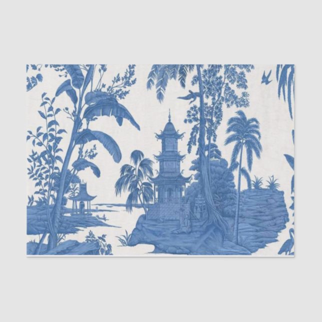 Papel De Seda Dissociação de Chinoiserie Azul e Branco Chinês (Frente )