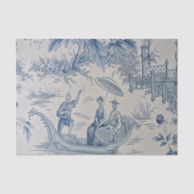 Papel De Seda Dissociação de Chinoiserie Azul e Branco Chinês (Frente )