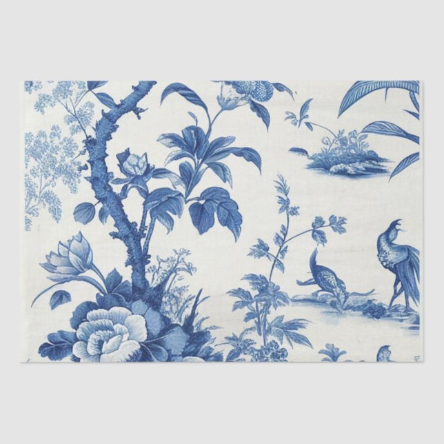 Papel De Seda Dissociação de Chinoisseries Azul e Branco (Frente )