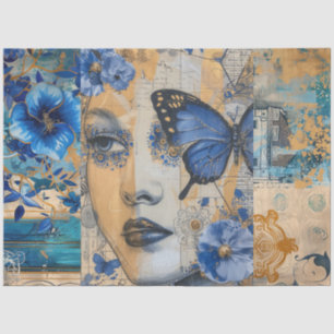 Papel De Seda Dissociação de Colagem de Arte Abstrato Azul Indig