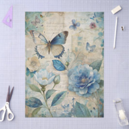 Papel De Seda Dissociação de Colagem Floral Azul Inspirada na Vi