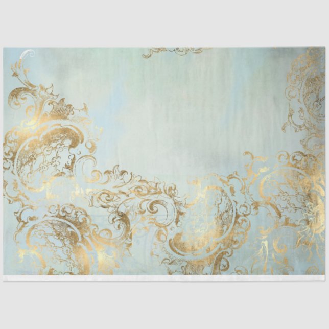 Papel De Seda Dissociação de coordenadas azuis Douradas e empoei (Frente )