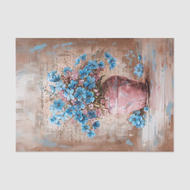 Papel De Seda Dissociação de Flores Azuis Rústicas Rosa Vase Sha (Frente )